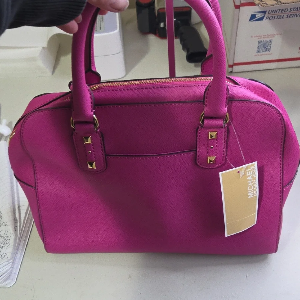 Michael Kors Hot Pink Studded Satchel - Picture 8 of 10